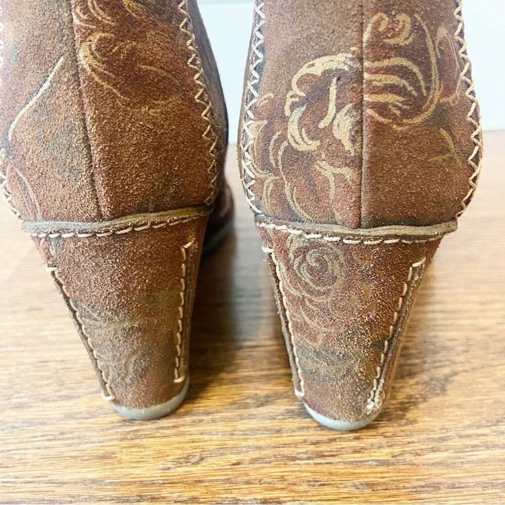 Pon Quintana | Women’s Suede Wedge Size Zip floral Boots Size 38 1/2 - Picture 7 of 12